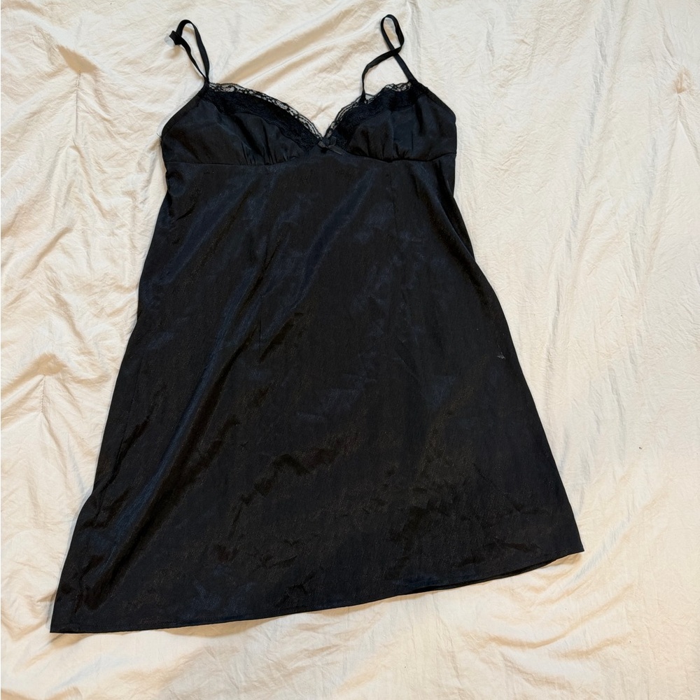 Black Lace-Trim Slip Dress